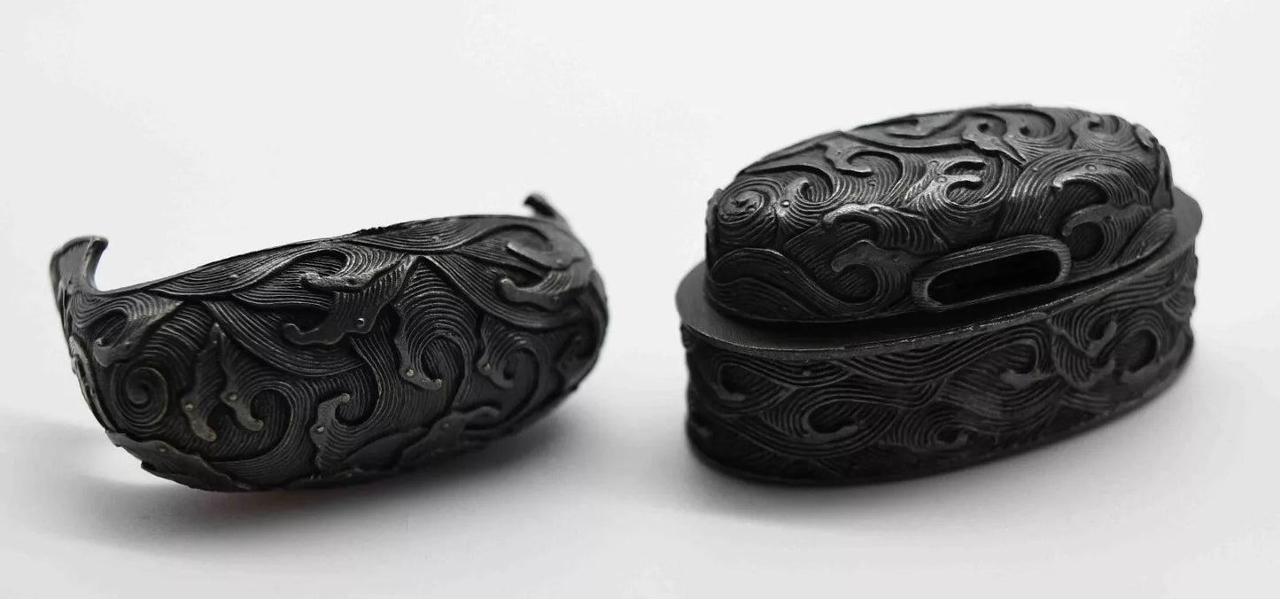 set of japanese sword fuchi kashira and kojiri for tsuka katana fuchi size 41mm