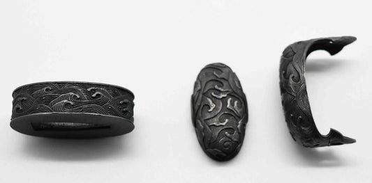 set of japanese sword fuchi kashira and kojiri for tsuka katana fuchi size 41mm